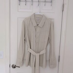 St. John's Bay Linen Blend Tan Jacket “Shacket” with Belt